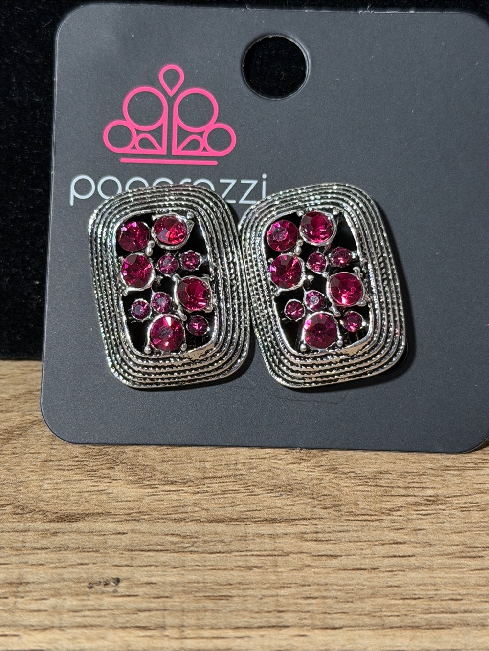 Paparazzi Silver-Tone Earrings with Magenta Stones